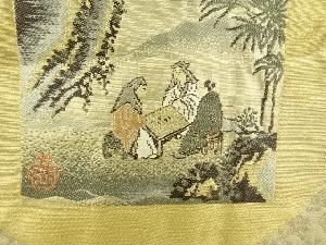 アンティーク　唐人物に風景模様織り出し緞子肩裏本場泥大島紬男物羽織